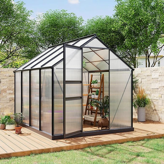 6X8 FT Outdoor Walk in Greenhouse,Polycarbonate Green House Vented Roof Window,Heavy Duty Greenhouse with Aluminum Frame for Backyard Patio Gardening