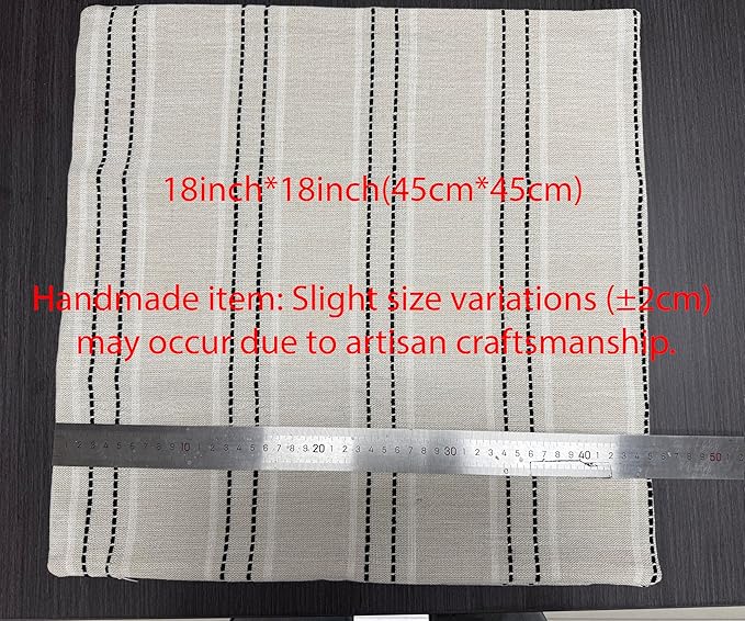 Hckot Hand Made Decorative Pillow Covers 18x18 Striped Throw Pillows Textured Linen Pillow Covers Farmhouse Decor Cushion Covers for Couch Bed Living Room, Black