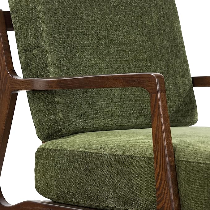 POLY & BARK Verity Fabric Accent Chair – Fabric Armchair with Walnut Wood Frame – Fashion-Forward Lounge Seating for Living Room – Upholstered in Distressed Green Velvet for Modern Style