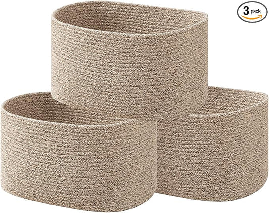 UBBCARE 3-Pack Woven Rope Shelf Baskets - 15x10x9in Decorative Storage Basket for Toys, Kids Playroom, Closet Organization & Cube Storage Organizer | Gift Basket Empty, Light Brown