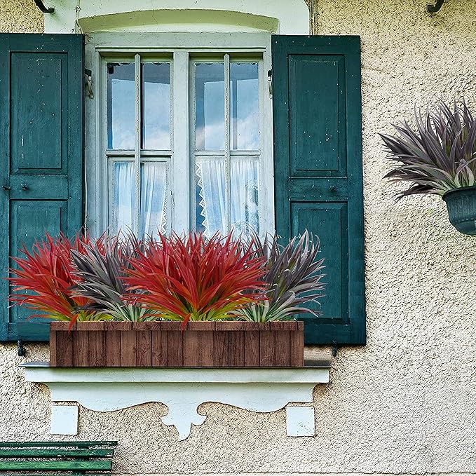 8 Pcs Outdoor Fake Plants UV Resistant Artificial Tall Grass Plants Faux Tropical Flowers Bushes Décor Fall Winter Summer Planters Patio Front Door Porch Plastic Greenery & Shrubs Decoration