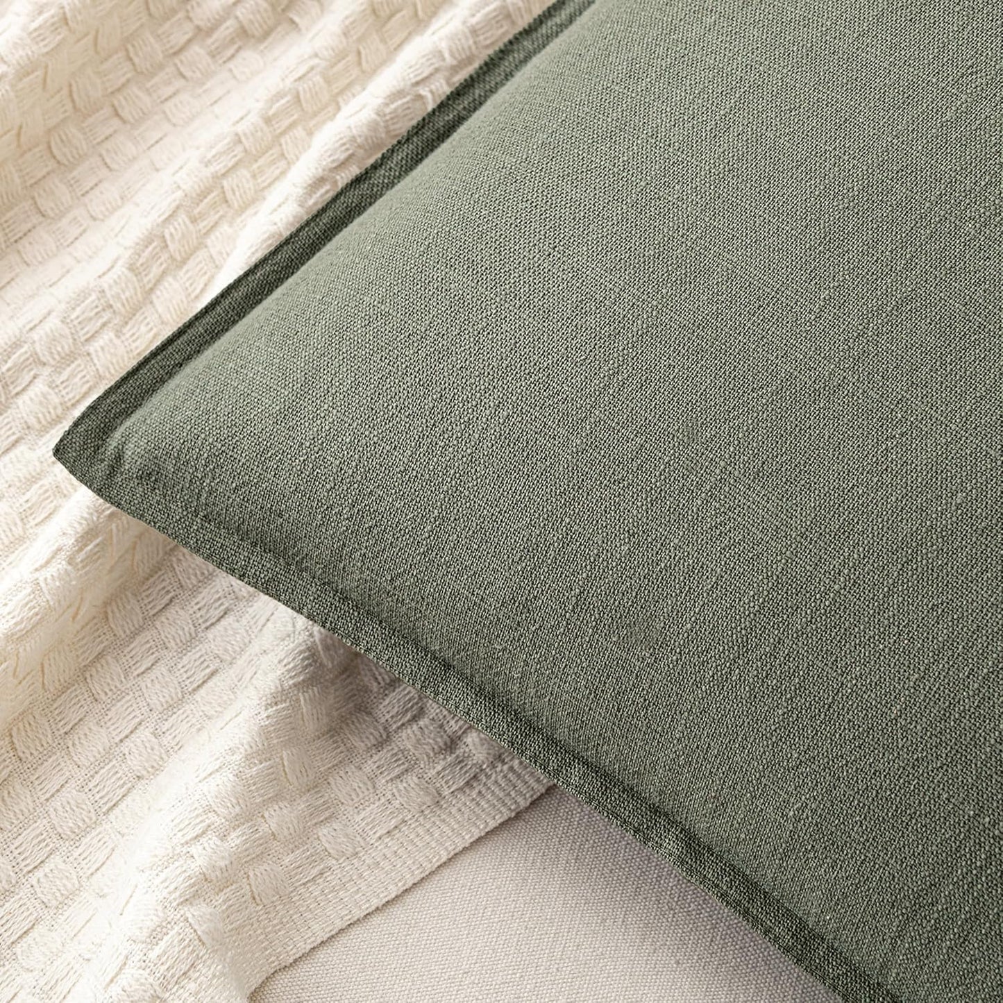 MIULEE Decorative Linen Pillow Covers 18x18 Inch Olive Green Boho FarmhouseNeutral Couch Throw Pillows for Bed Pack of 2 Accent Outdoor Pillowcase Modern Sofa Cushion Livingroom Home Decor