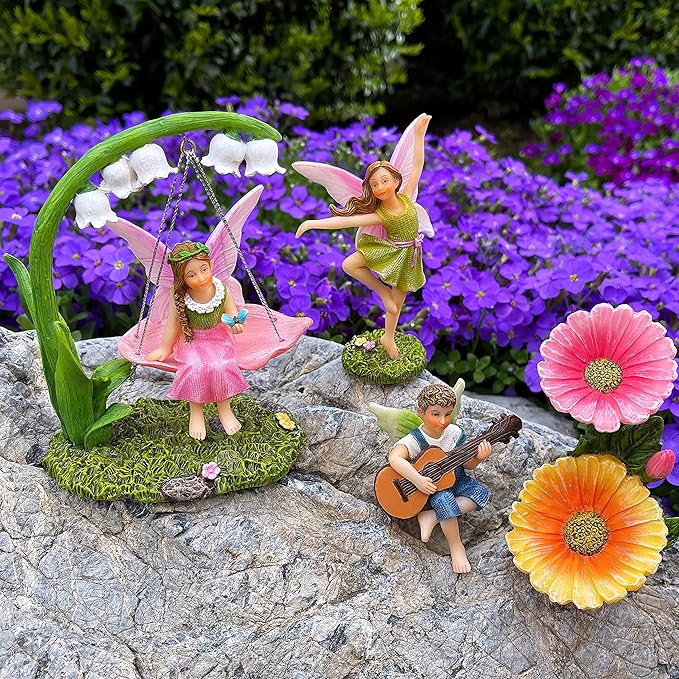 Mood Lab Fairy Garden - Dancing Swing Accessories Kit of 5 pcs - Miniature Garden Figurines Set - Outdoor or House Decor