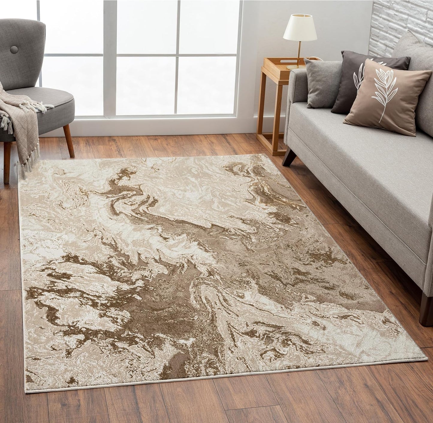 LUXE WEAVERS Marble Swirl Abstract Area Rug, Beige 4x5