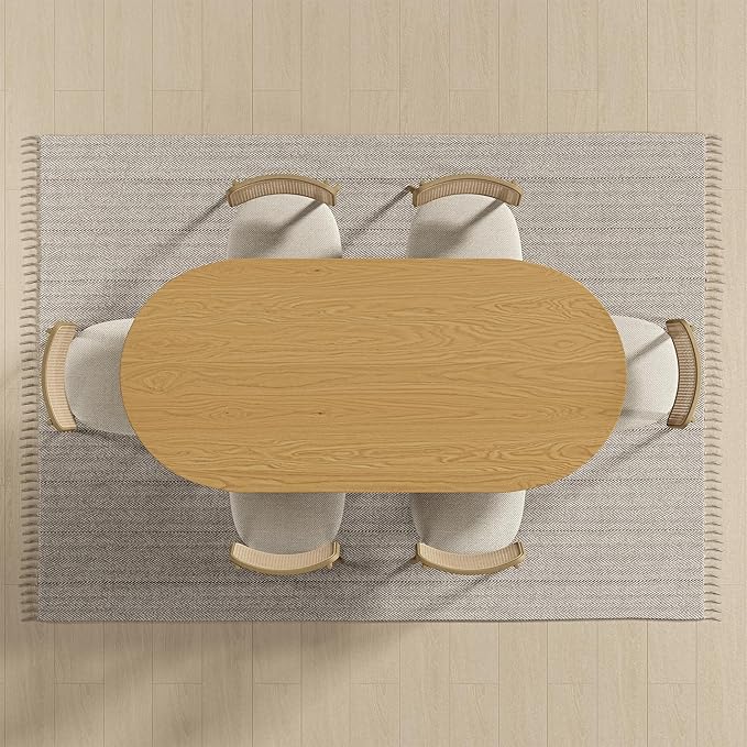 Casaphoria 67" Large Dining Table for 6, Wood Oval Living Room Table, Modern Farmhouse Kitchen Table with Scratch-Resistant Top & Wood Pedestal, Easy Assembly and Clean, Oak