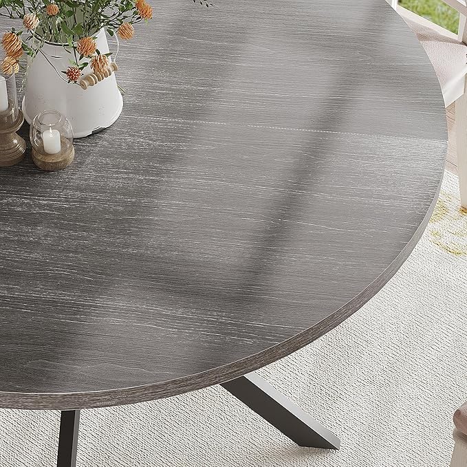 ChooChoo 47.2 Inch Round Dining Table for 4, Farmhouse Wood Kitchen Table, Circle Dinner Table for Kitchen & Dining Room, Grey