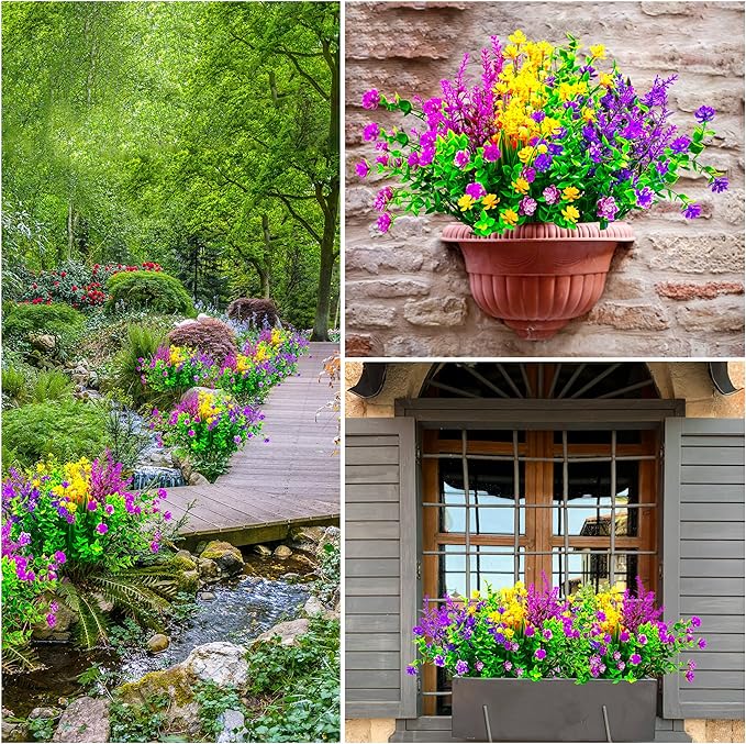 Artificial Flowers, UV Resistant Boxwood Shrubs for Outdoor Decor - No Maintenance Greenery Plants - Perfect for Hanging Planters, Weddings, and Farmhouse Decor (16, Mix-Match)