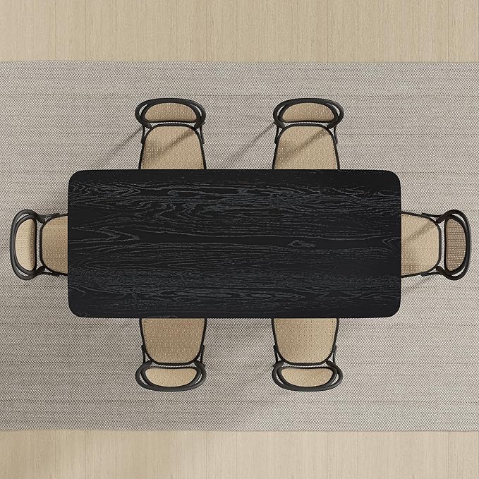 Casaphoria 67" Large Dining Table for 6, Wood Rectangular Living Room Table, Modern Farmhouse Kitchen Table with Scratch-Resistant Top & Wood Pedestal, Easy Assembly and Clean, Black