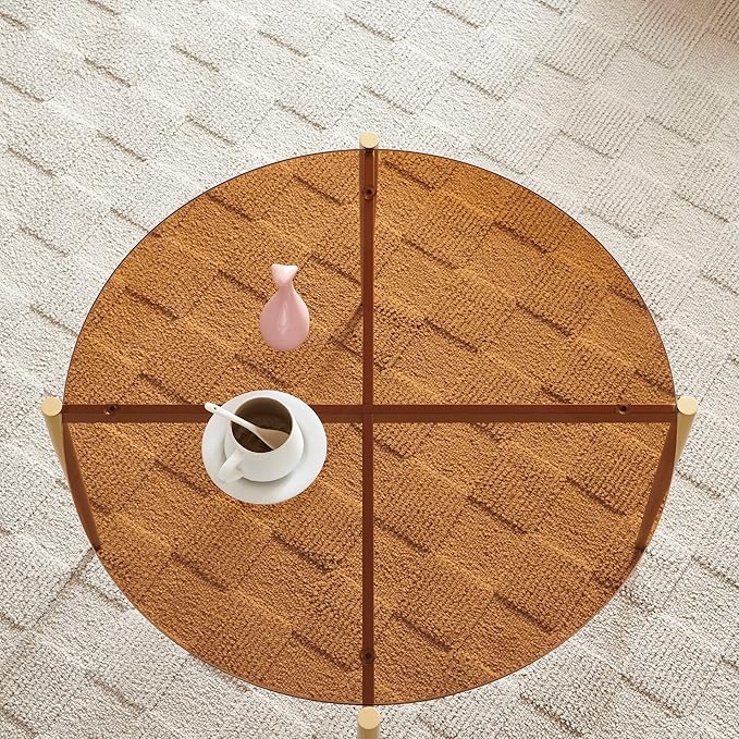 Shrine Round Tempered Glass Table, Gold Glass Coffee Table for Living Room, Circle Glass Top with Gold Metal Frame