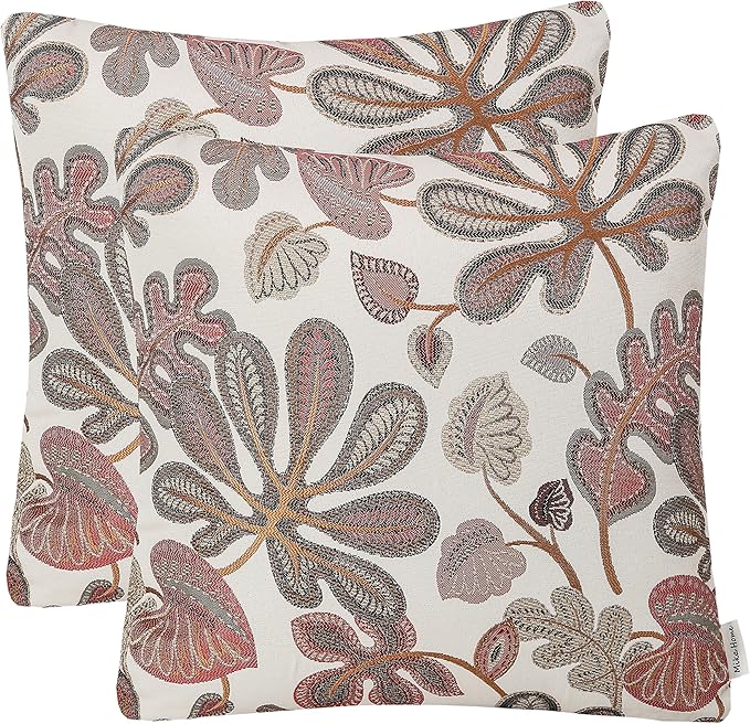 Mika Home Set of 2 Jacquard Tropical Leaf Pattern Throw Pillow Covers Decorative Pillowcase 20X20 Inches,Coral Cream